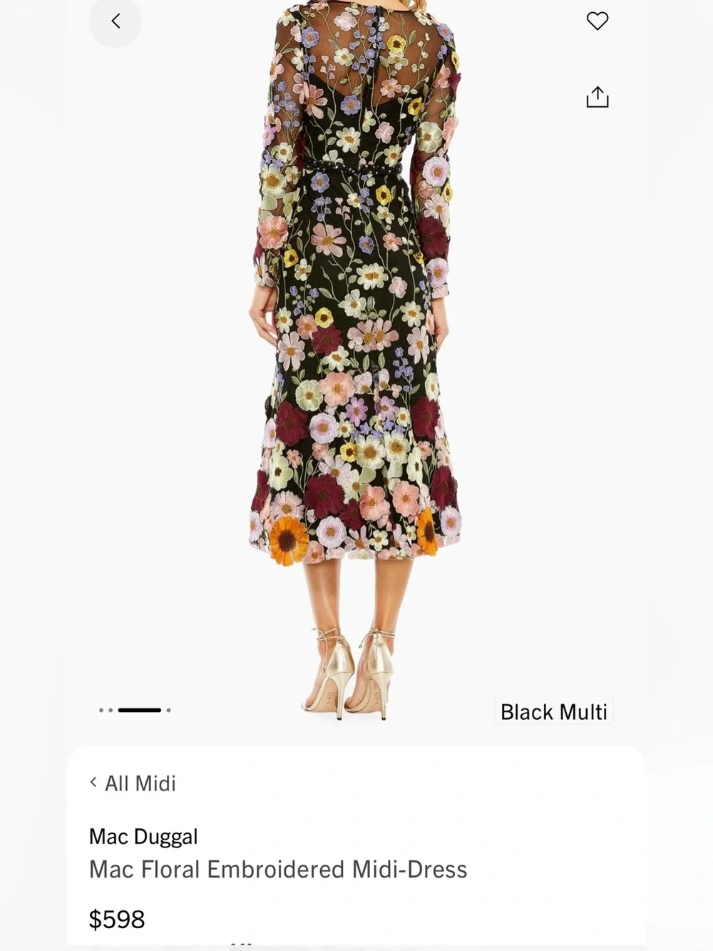 Lulus Floral Embroidered Long Sleeve Midi Dress Black Size L - Picture 8 of 8